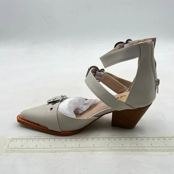 FSJ Beige Buckle Strap Heels - Picture 2 of 12